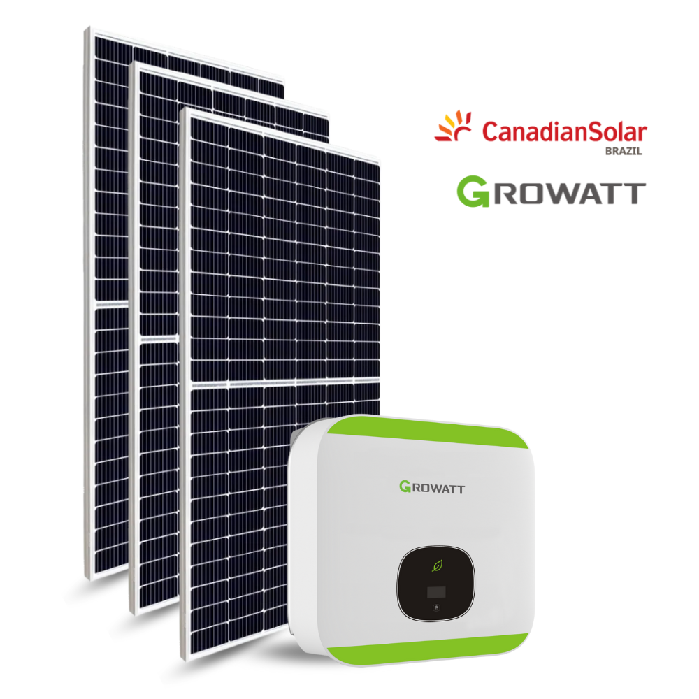 GERADOR DE ENERGIA SOLAR 6.42 kWp CANADIAN SOLAR/INVERSOR GROWATT/ESTRUTURA TELHA ONDULADA METALICA Z 220v