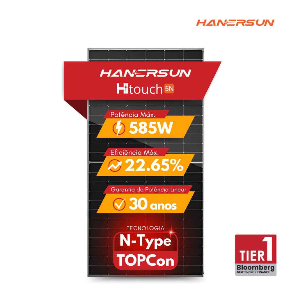 PAINEL SOLAR HANERSUN 585W N-TYPE TOPCON 30MM (Previsão de Chegada 21/10/2024)