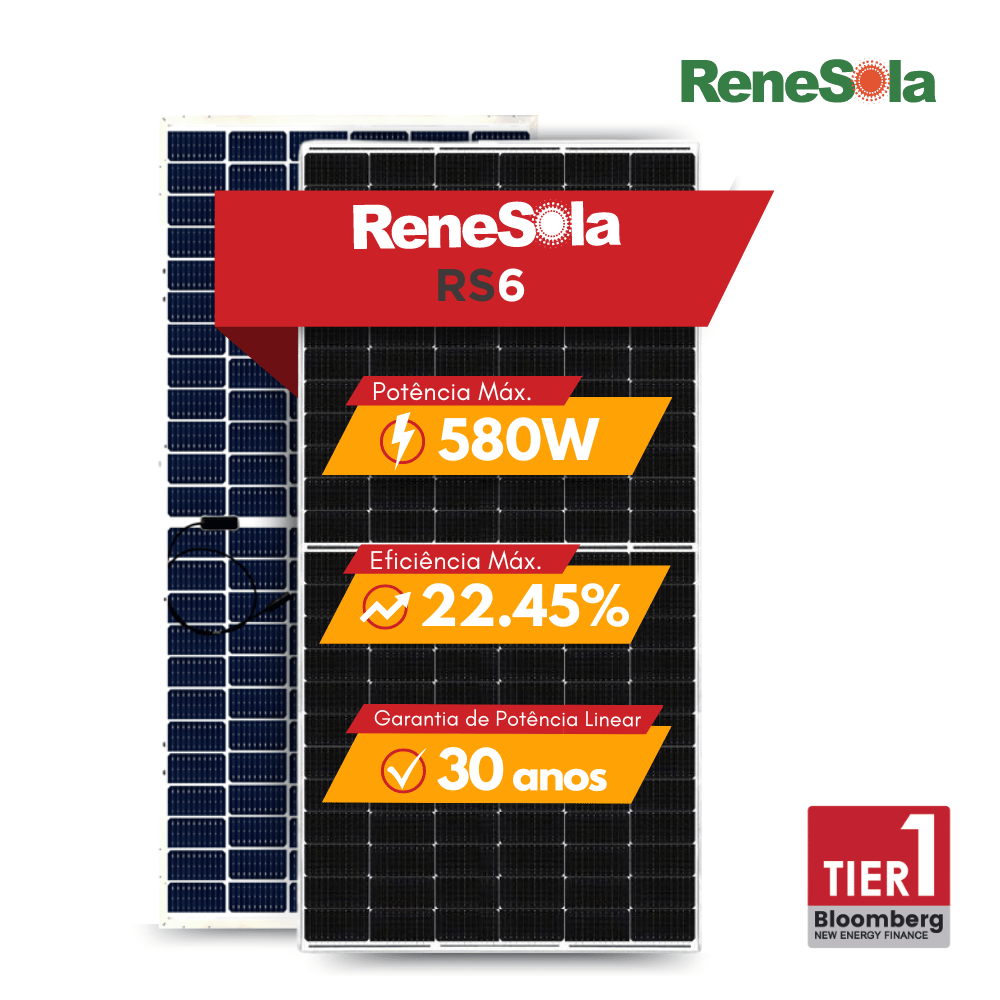 Painel Solar Renesola 580W Bifacial N-Type RS6-580NBG-E3