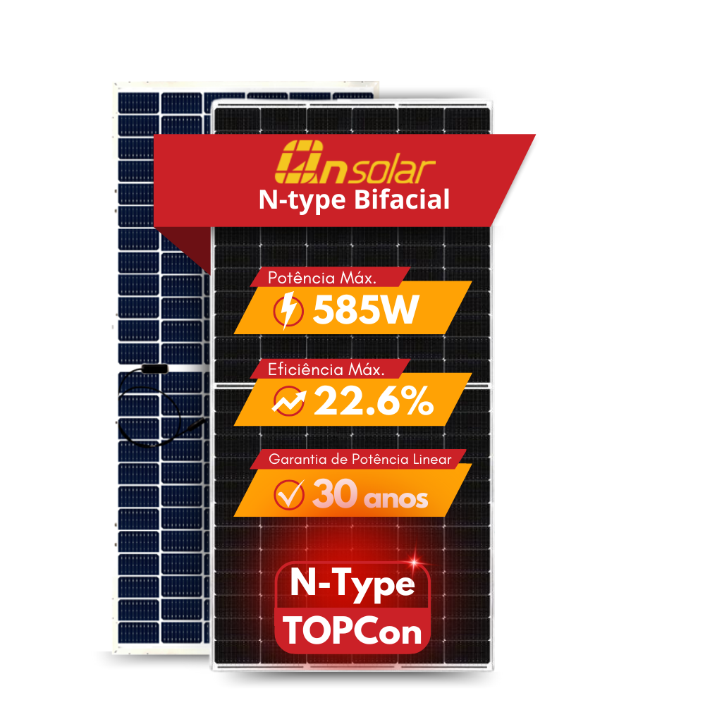 PAINEL SOLAR QN SOLAR 585W BIFACIAL N-TYPE TOPCON QNN182-HG585-72 (Previsão de chegada para 13/01/2025)